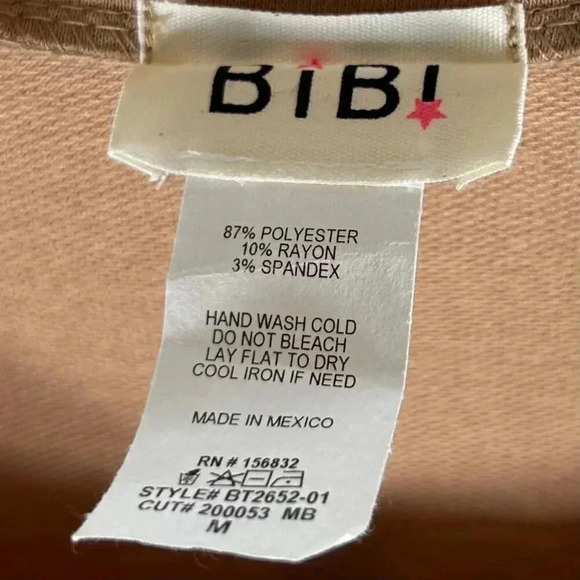 2/$30 BiBi Size Medium Distressed Top Long Sleeve Casual Tan - Picture 6 of 6